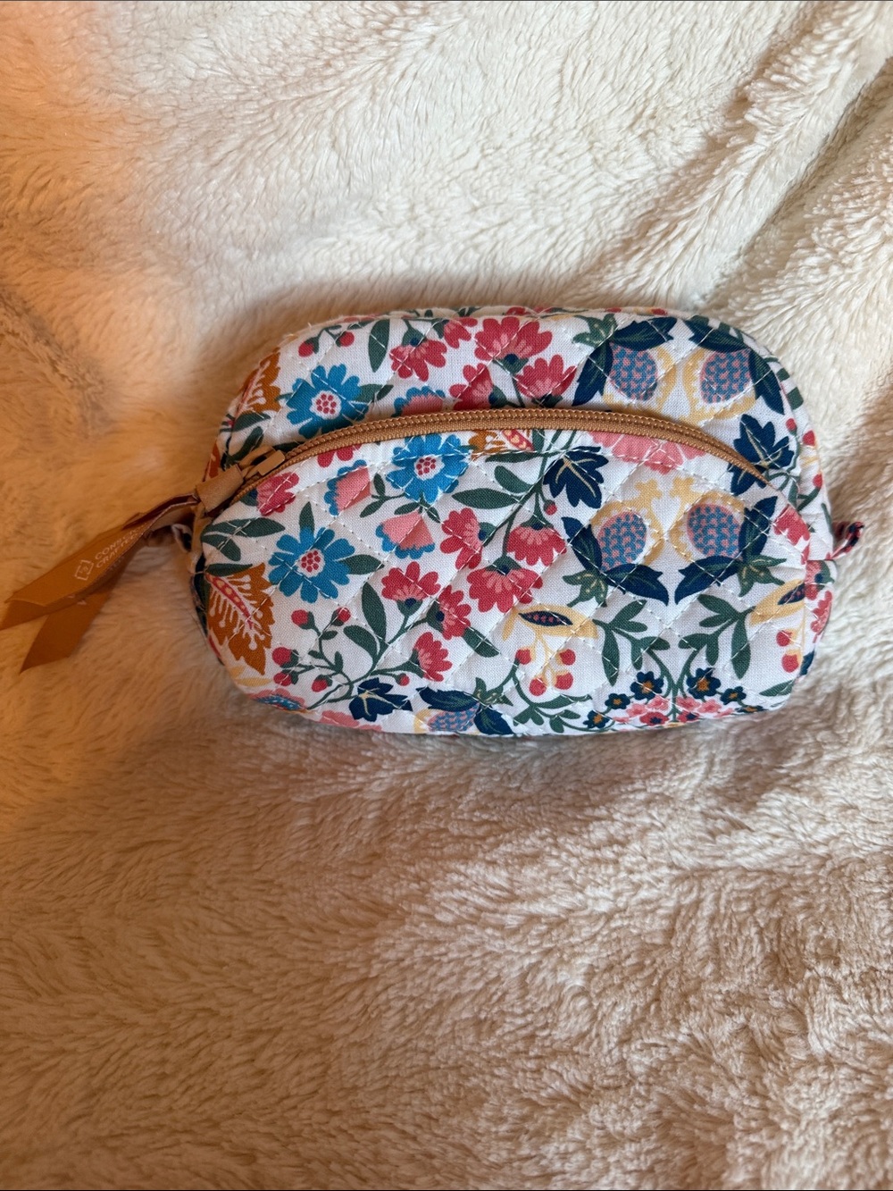 Vera Bradley Floral Quilted Cosmetic Pouch in White, Pink & Blue